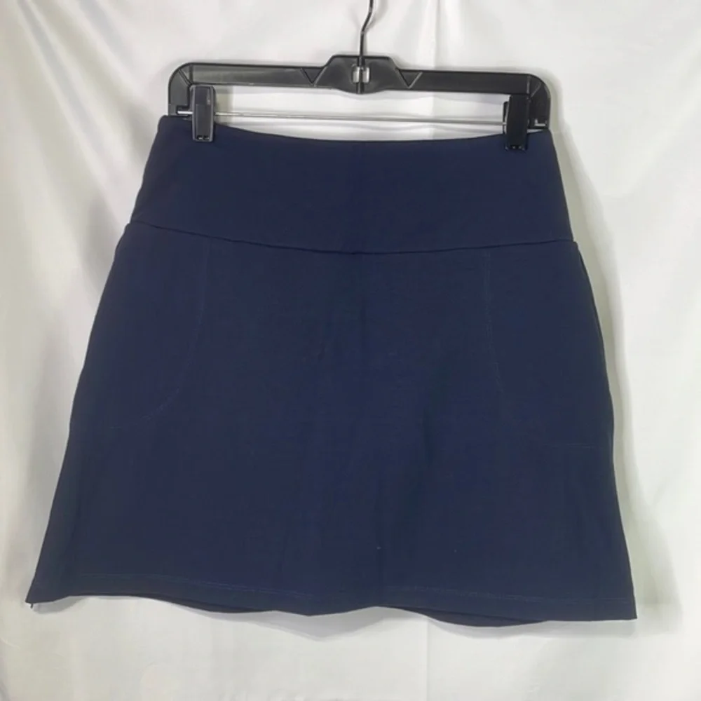 Navy blue knit, athletic skirt, side, zippers